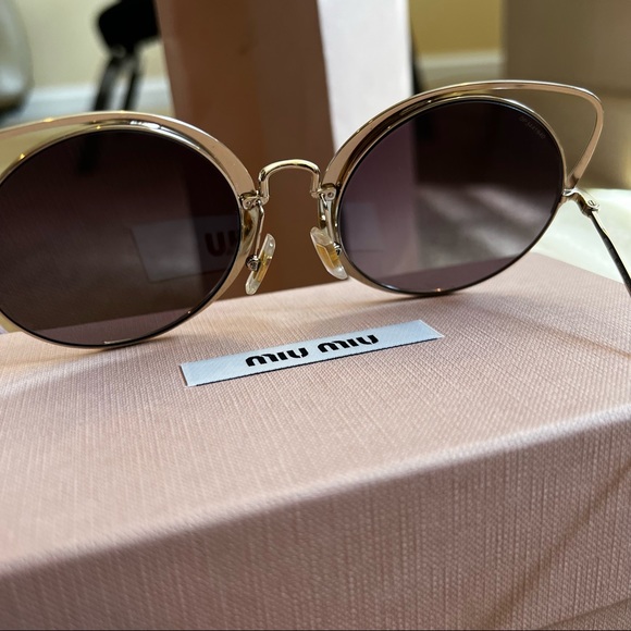 Miu Miu Circle Cat Eye Pink/White/Gold Sunglasses - Picture 5 of 10
